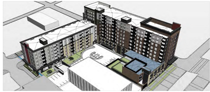 A rendering of Oppidan's planned senior living complex in the Prospect Park neighborhood of Minneapolis.