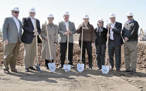 Breaking ground at the new White Bear Marketplace were, from left, Joe Ryan, Oppidan; Curt Craig, Cub Foods; Mayor Jo Emerson; Mike Stigers, Cub Foods; Nicole Soderholm, watershed district; Samantha